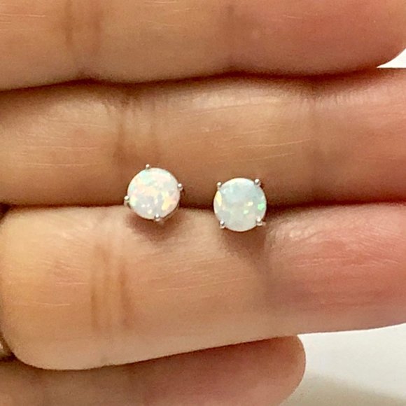 Sterling Silver Jewelry - Lab Opal Stud Earrings Sterling Silver